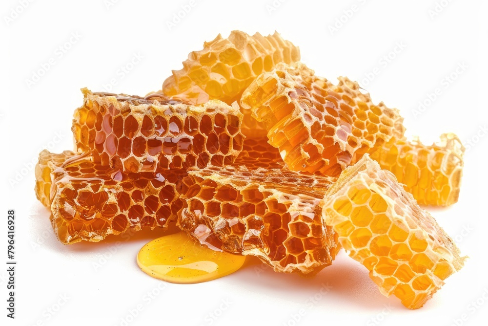 Poster fresh honeycomb with a slice of lemon, perfect for food and beverage concepts