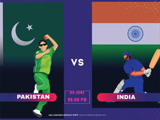 T20 Cricket Match Between India VS Pakistan Team on 9th June, Social Media Poster Design in National Flag Color.