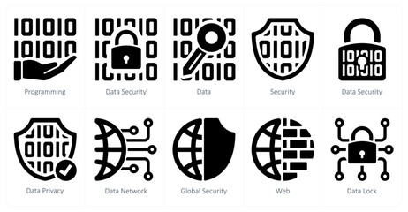 A set of 10 Security icons as programming, data security, data
