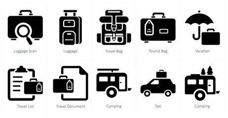 A set of 10 Travel and vacation icons as luggage scan, luggage, travel bag