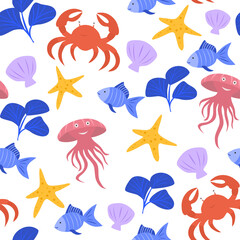 Ocean creatures pattern. Sea life wallpaper png