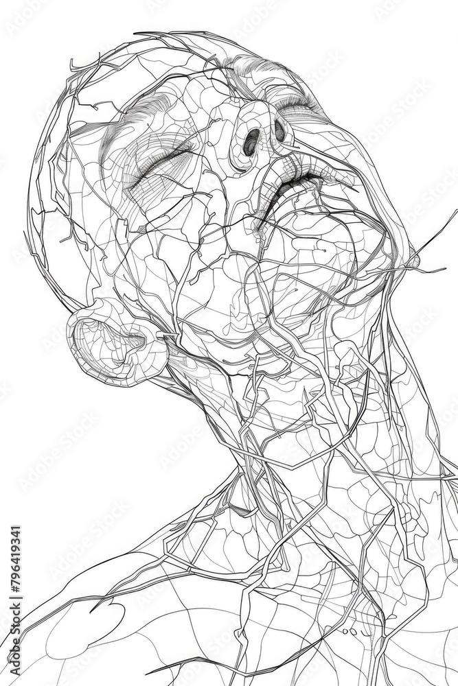 Poster A drawing of a man's face with lines emanating from it. Suitable for technology or innovation concepts