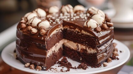 hazelnut chocolate cake on a plate