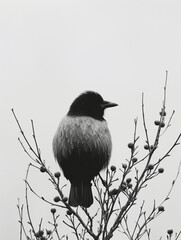 Fototapeta premium Black and White Bird Perched on Tree Top