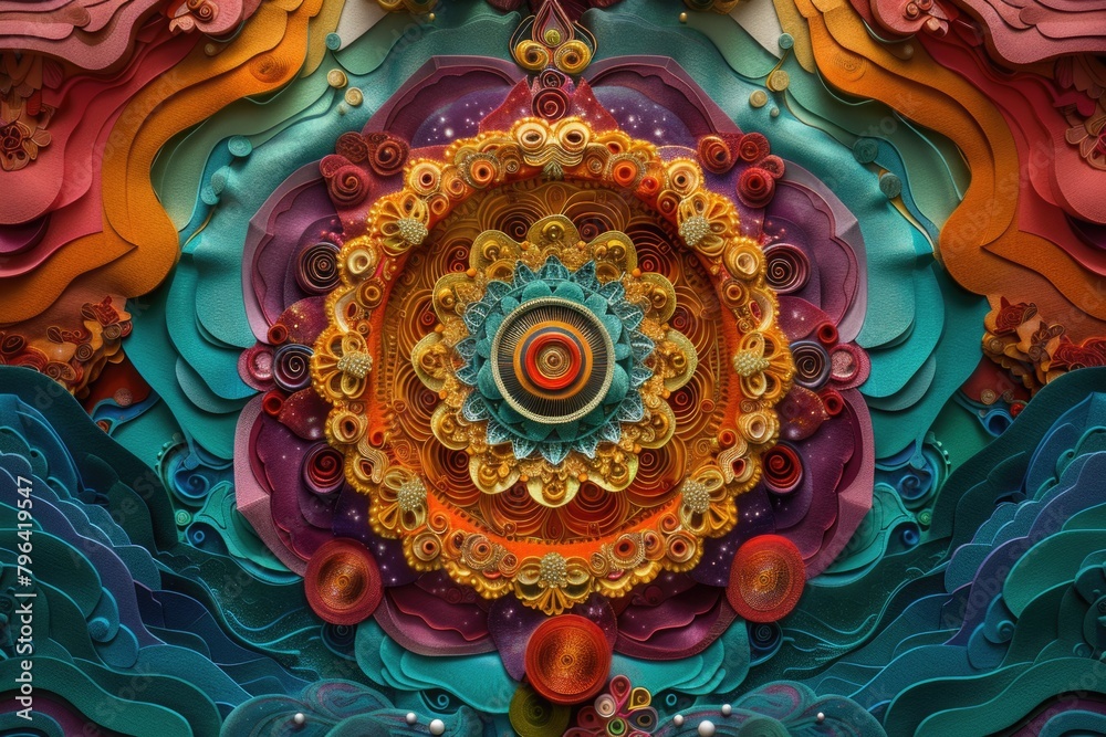 Poster A vibrant paper art featuring a flower. Ideal for various design projects