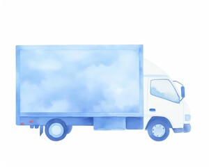 A watercolor illustration of a blue truck.