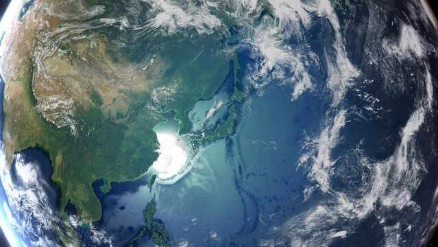Realistic Earth From Space Zoom In Clouds North Korea Pyongyang
