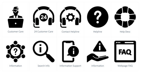 A set of 10 Customer Support icons as customer care, 24 customer care, contact helpline