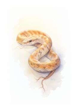 A watercolor painting of a rosy boa, a non-venomous snake found in the southwestern United States and Mexico.
