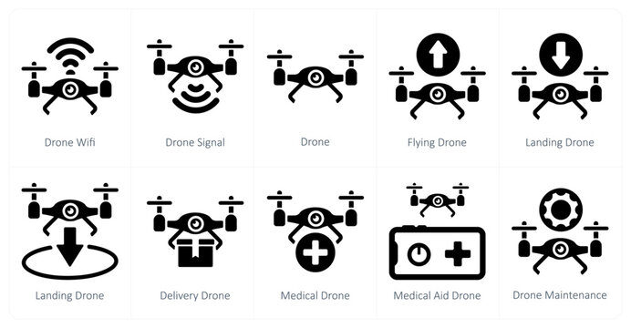 A set of 10 Drone icons as drone wifi, drone signal, drone