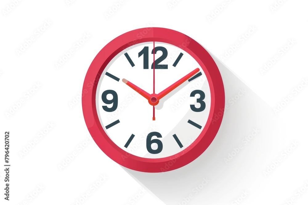 Poster A red clock with black numbers on a white background. Suitable for time management concepts