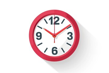 A red clock with black numbers on a white background. Suitable for time management concepts