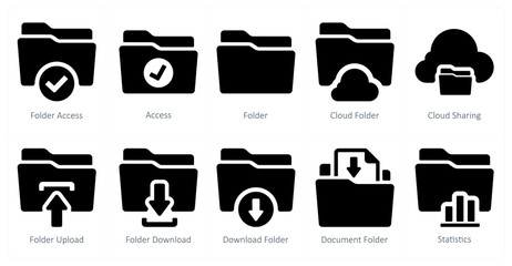 A set of 10 Folder icons as folder access, access, folder, cloud folder