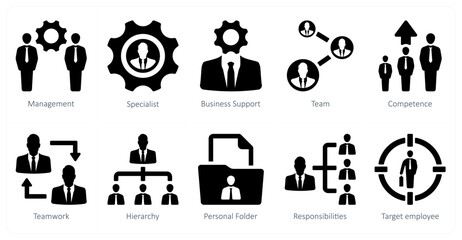 A set of 10 Human Resources icons as management, specialist, business support