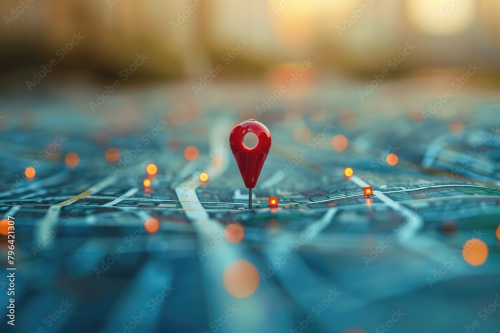 Poster A map with a red pin marking a location. Suitable for travel and navigation concepts