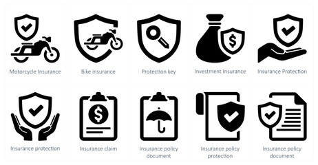 A set of 10 Insurance icons as motorcycle insurance, bike insurance, protection key
