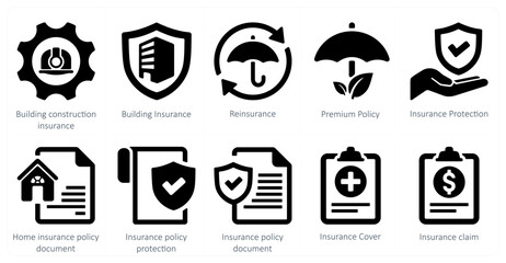 A set of 10 Insurance icons as building construction insurance, building insurance, reinsurance