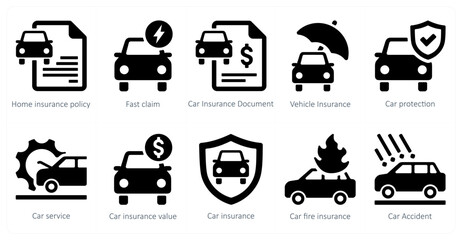 A set of 10 Insurance icons as home insurance policy, fast claim, car insurance document