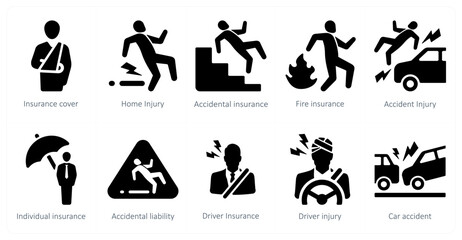 A set of 10 Insurance icons as insurance cover, home injury, accidental insurance
