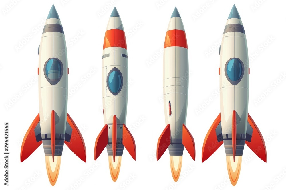 Poster three rockets sitting next to each other, suitable for space or technology concepts