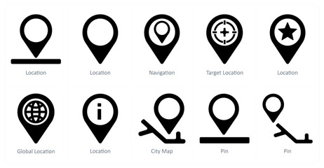 A set of 10 Navigation icons as location, navigation, target location - obrazy, fototapety, plakaty