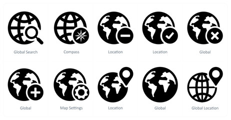 A set of 10 Navigation icons as global search, compass, location