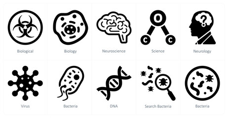 A set of 10 Science and Experiment icons as biological, biology, neuroscience
