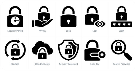A set of 10 Security icons as security period, privacy, lock - obrazy, fototapety, plakaty