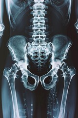 Detailed x-ray image of a human skeleton, suitable for medical and educational purposes