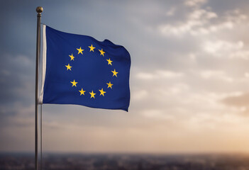 The European Union flag flies against the sky