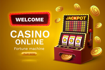 Casino free spins banner slots machine winner, jackpot fortune of luck. Vector illustration