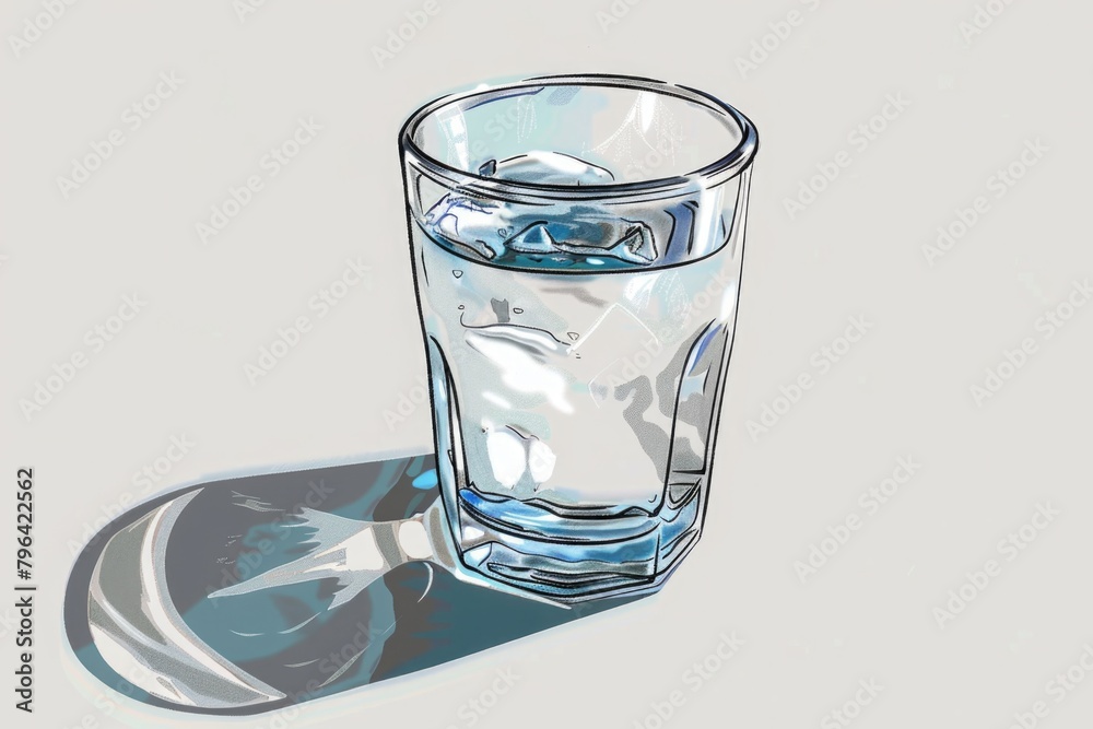 Poster a simple glass of water on a table, suitable for various concepts and designs