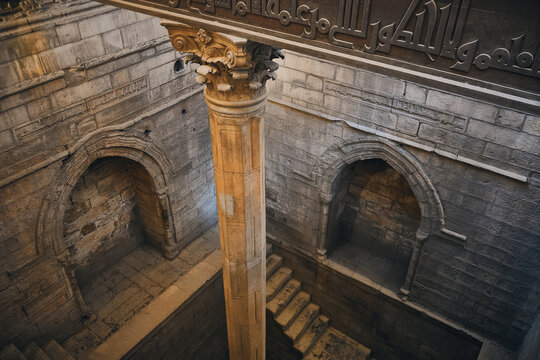 Nilometer is a structure for measuring the Nile River's clarity and water level during the annual flood season. Measuring shaft of the nilometer on Roda Island, Cairo