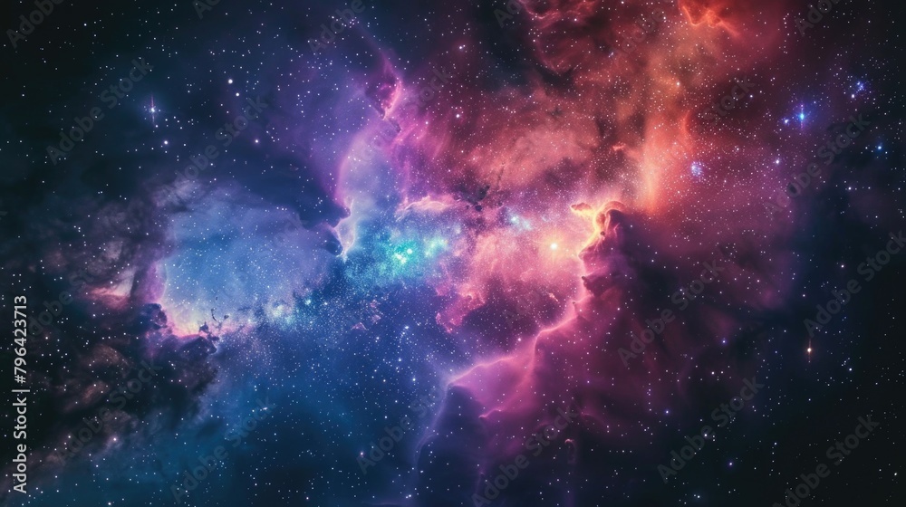 Poster Stunning image of a galaxy with stars and nebulas. Perfect for science and space-related projects