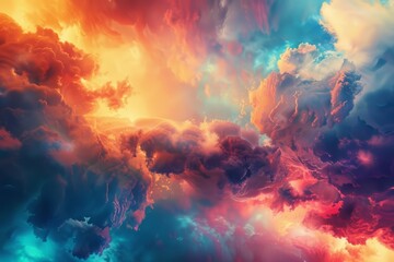 Design an abstract art background featuring a simulation of exploding clouds, conveying the concept of fastpaced innovation and creative ideas in the finance industry