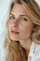 nice blonde woman, portrait on the white background 