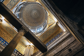 Bottom up view of measuring shaft and dome of the nilometer on Roda Island, Cairo. Nilometer is a...