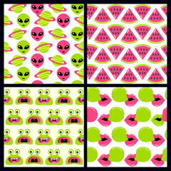 set of funny crazy seamless patterns