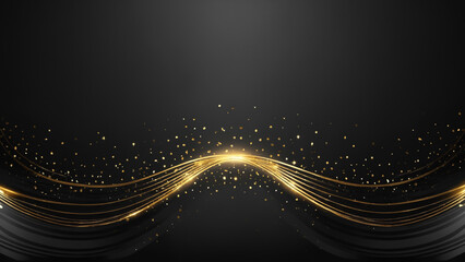 Black luxury background with golden line elements and light ray effect decoration, Elegant Background, Dark Gold Background, Shining Gold, Gold Background,	