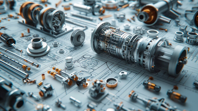 An array of aeronautical components showcased in an engineering blueprint