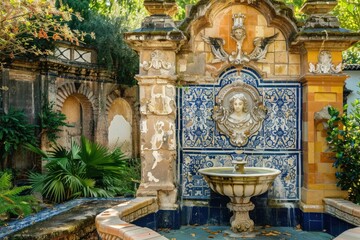 A statue in the center of a fountain. Ideal for architectural projects