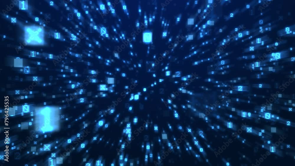 Wall mural binary code animation in futuristic blue background