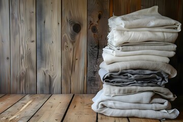 Tidy arrangement of linens on hardwood floor in a wooden room. Concept Interior Design, Home Decor, Linens Display, Hardwood Flooring, Wooden Room
