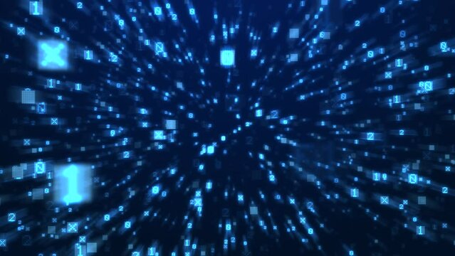 Binary Code Animation in Futuristic Blue Background