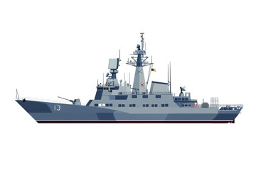 A navy ship on a plain white background, suitable for various design projects