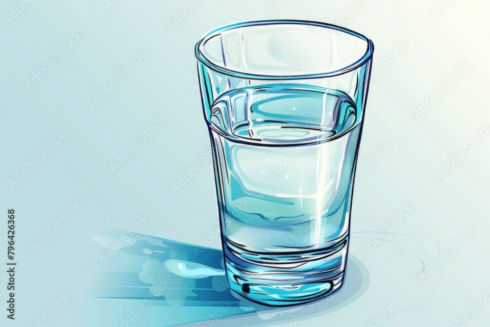 Poster a glass of water sitting on a table. suitable for various concepts