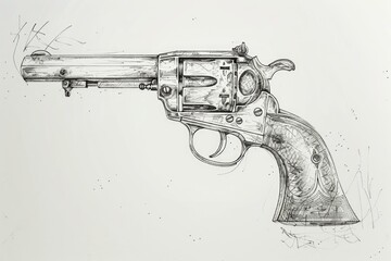 Drawing of a revolver on a plain white background. Suitable for firearms or crime-related concepts