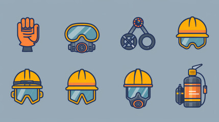 Colorful icons depicting different types of safety equipment for workplace protection.