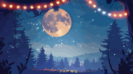 Obraz na płótnie Canvas Full moon vector illustration with forest and hanging
