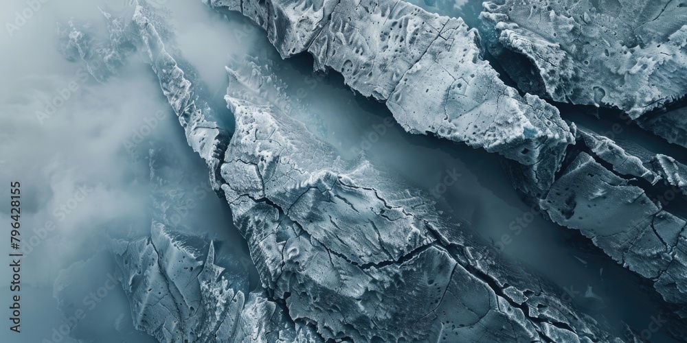 Poster aerial view of a river running through a mountain. suitable for travel and nature themes